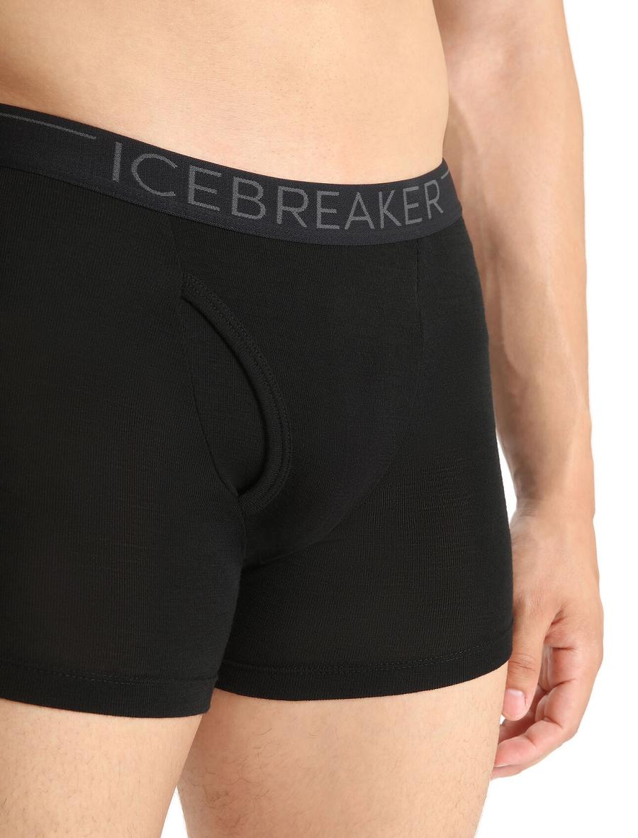 Icebreaker Merino 175 Everyday Thermal Boxers With Fly Férfi Fehérnemű Fekete | HU 1293VRWD